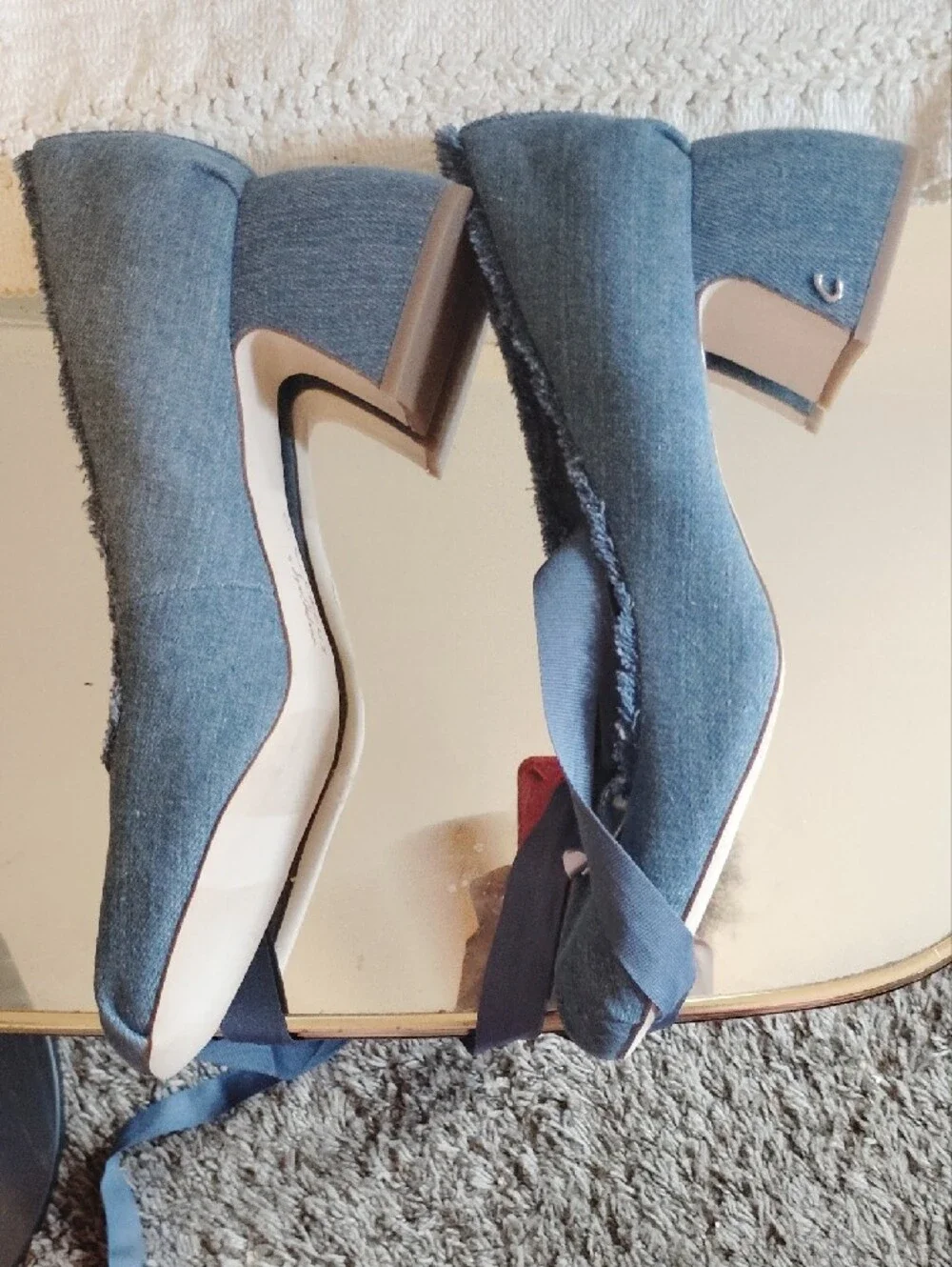 Circus by Sam Edelman Denim Blue Frayed Block Heel Ballet Pumps